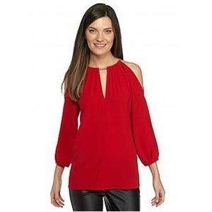 Michael Kors Cold Shoulder Top Long Sleeve Red